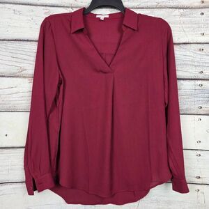 Maurices Burgundy Long Sleeve Blouse V Neck Button Cuff Size L